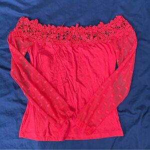 NWOT Lace off the shoulder red top